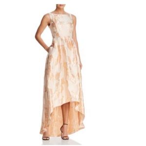 Adrianna Papell Jacquard Cream and Peach High-Low Dress in size 10